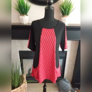 Coral and Black Tunic Top